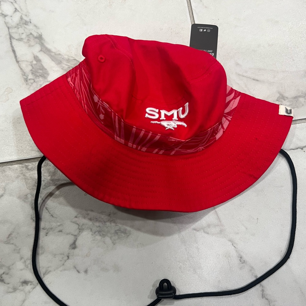 Embroidered SMU Mustangs Bucket Floral Red Hat Cap Colosseum Football Basketball - Picture 2 of 4
